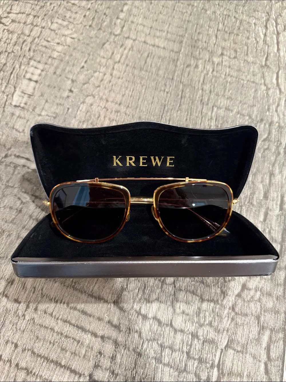 Krewe Gold Tortoiseshell Frame Sunglasses with Gray Lenses